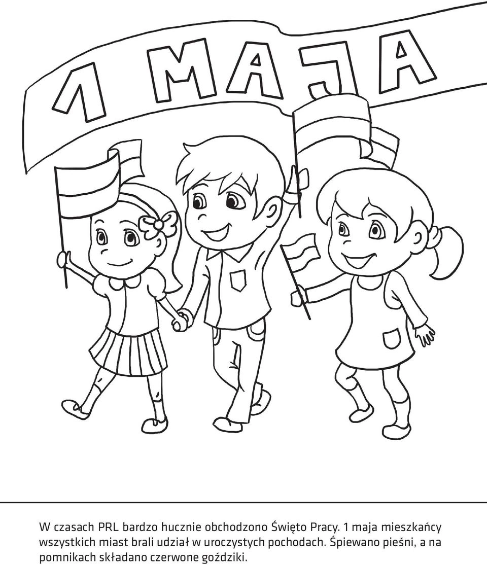 Kolorowanka dzieci z flagami 1 maja